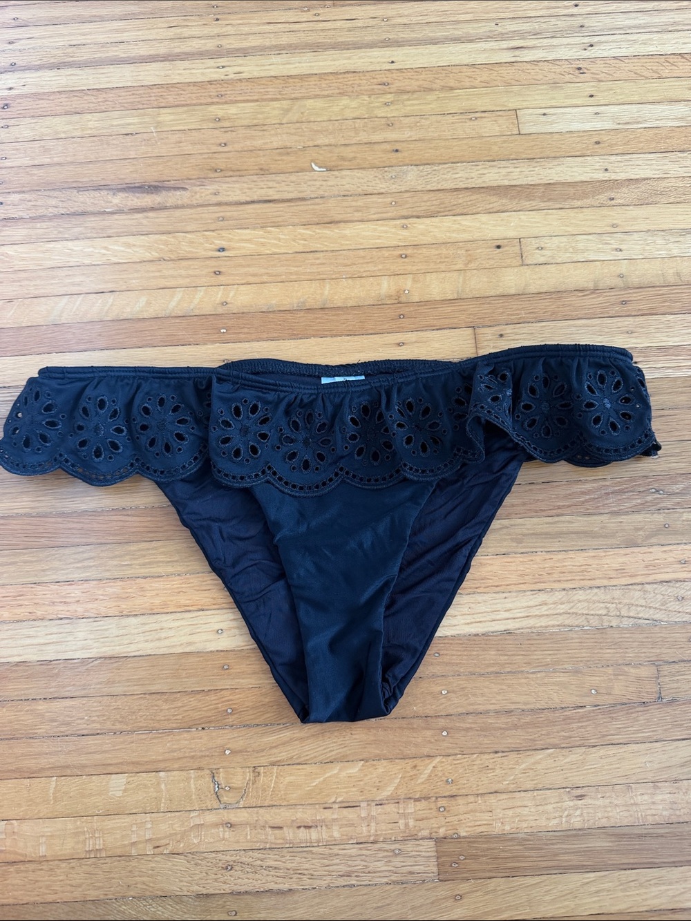 Avec Les Filles Black Eyelet Ruffle Bikini Bottoms
